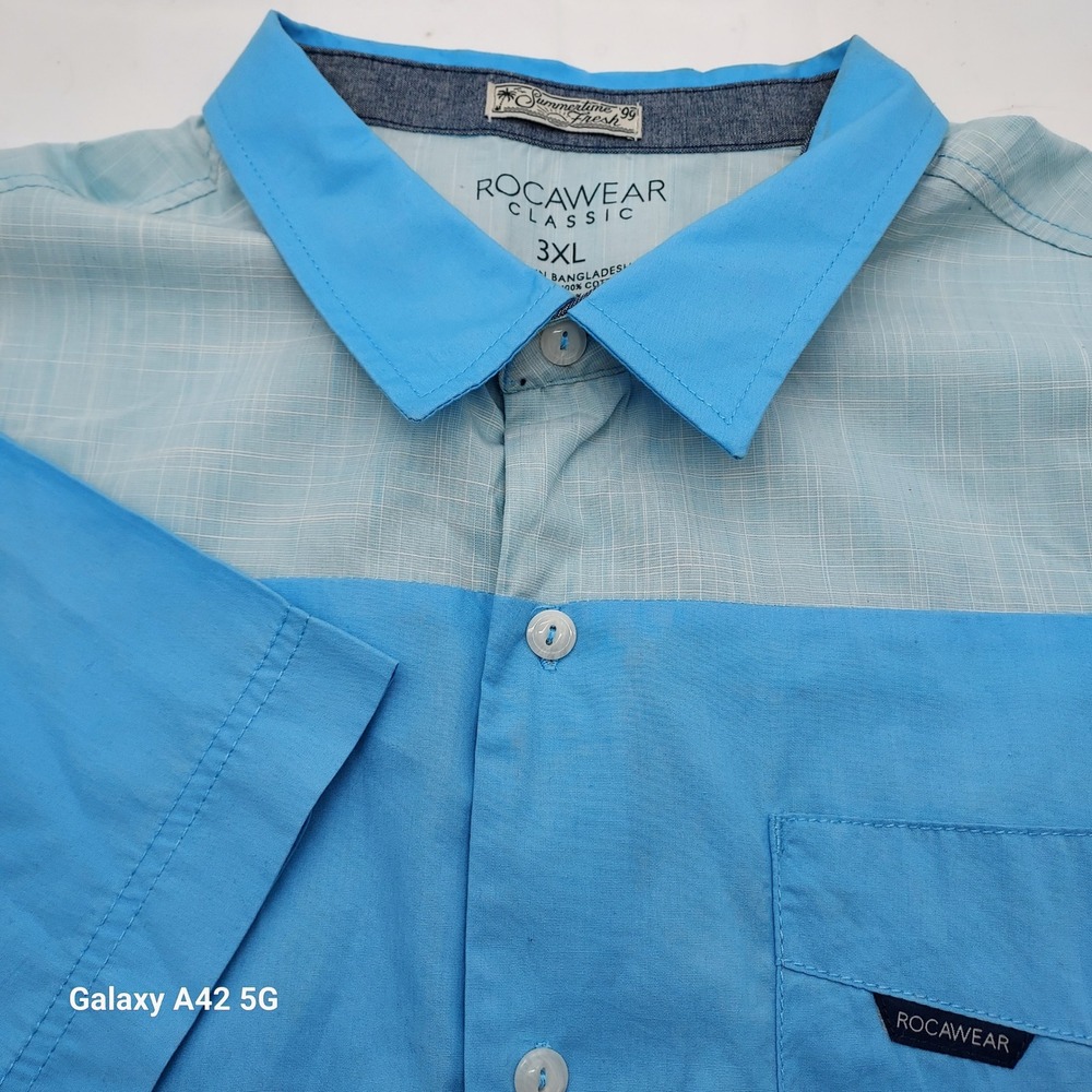 Rocawear Classic Mens 3XL Short Sleeve Button Up Shirt‎ Blue Colorblock
